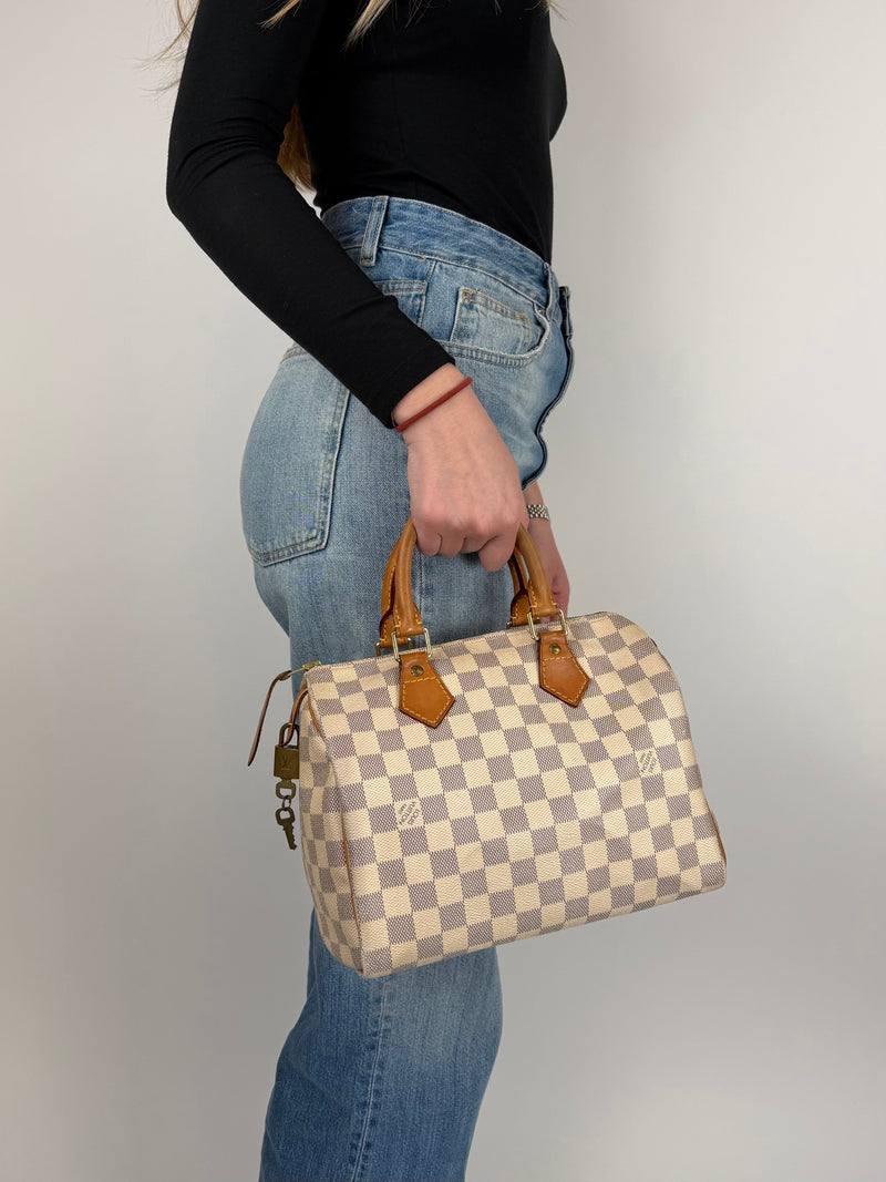 Louis Vuitton Speedy 25 Damier Azur - worn